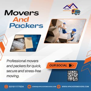 Movers and packers team packing boxes and furniture for relocation